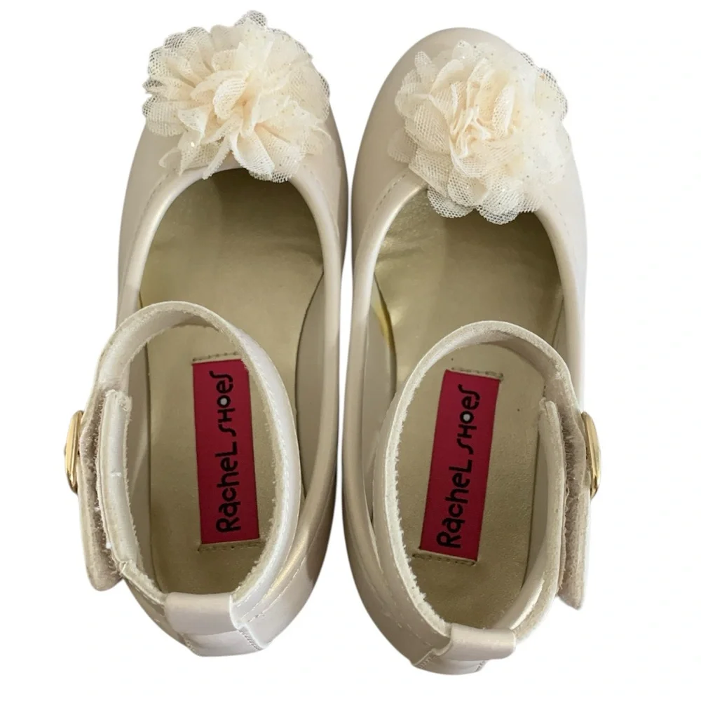 Rachel Shoes Cream Floral Tulle with Ankle Strap Girl 12